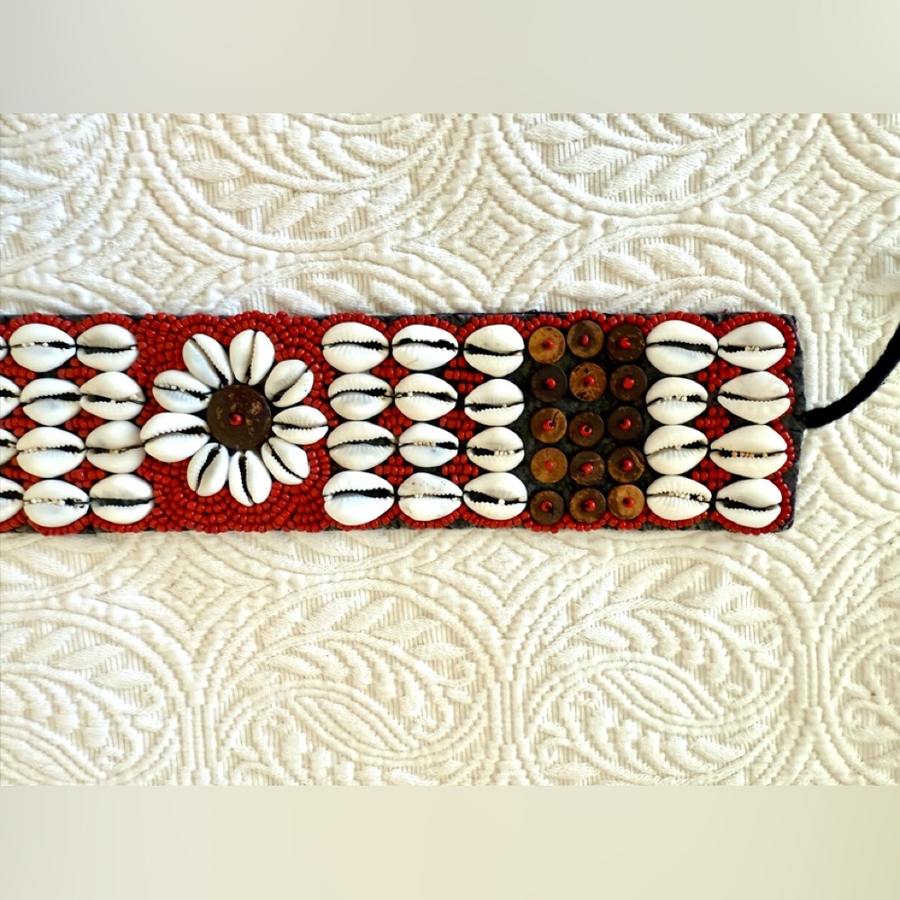 Red and White Handmade Artisan Beaded Belt - Picture 6 of 12